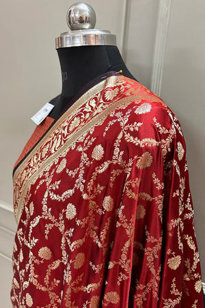 Maroon Chandramukhi Jaal Katan Silk Banarasi Saree