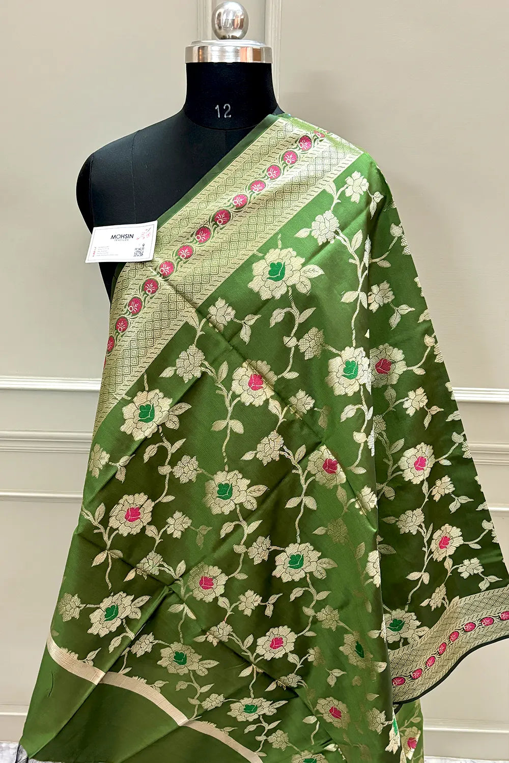 Mehendi Meenakari Satin Silk Banarasi Dupatta
