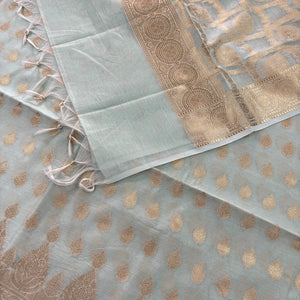 Mint Golden Zari Banarasi Silk Suit