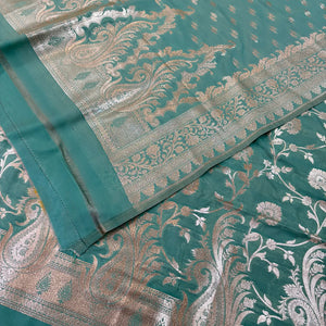 Mint Green Golden Zari Katan Silk Banarasi Suit