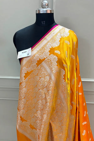 Mustard Kanak Buti Katan Silk Banarasi Saree