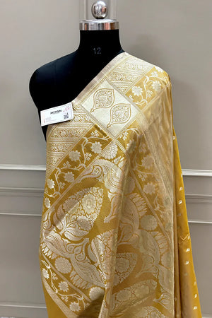Mustard Mahinki Buti Katan Silk Banarasi Saree