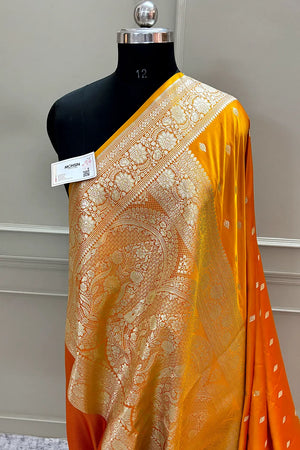 Mustard Mario Patti Katan Silk Banarasi Saree
