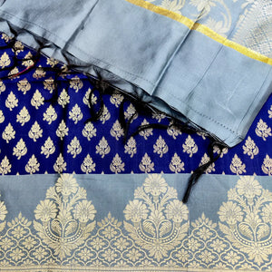 Navy and Grey Podha Satin Silk Banarasi Suit