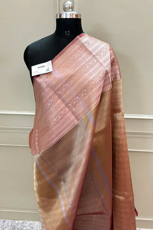 Peach Golden Zari Tissue Silk Banarasi Saree