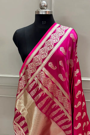Pink Unicorn Buti Katan Silk Banarasi Saree