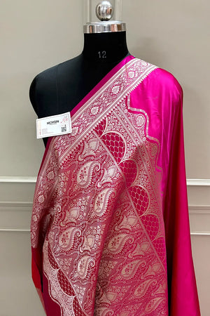 Pink Zari Border Katan Silk Banarasi Saree