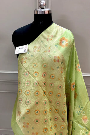 Pista Shakahari Jaal Georgette Silk Banarasi Saree
