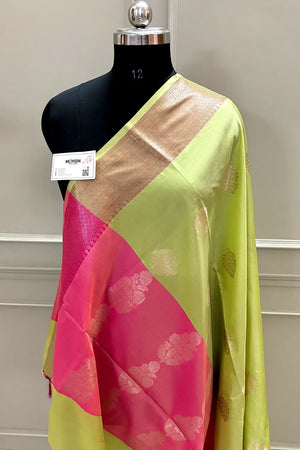 Pista and Pink Golden Zari Banarasi Silk Saree
