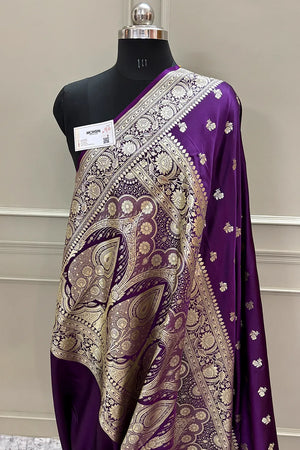 Purple Chaman Buti Katan Silk Banarasi Saree