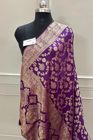 Purple Golden Zari Georgette Silk Banarasi Saree