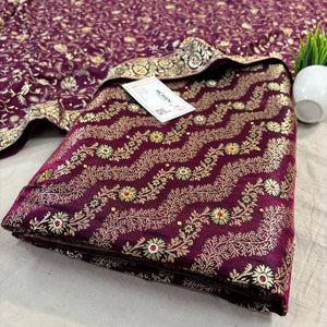 Purple Jharna Laher Stone Work Kimkhab Silk Banarasi Gharara