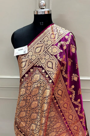 Purple Ruby Buti Katan Silk Banarasi Saree