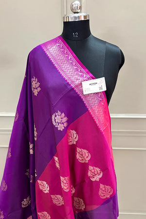Purple and Pink Golden Zari Banarasi Silk Saree