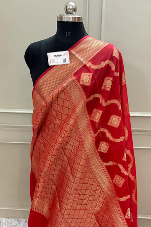 Red Behti Ganga Chanderi Silk Banarasi Saree