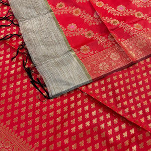 Red Chidiya Buti Satin Silk Banarasi Suit