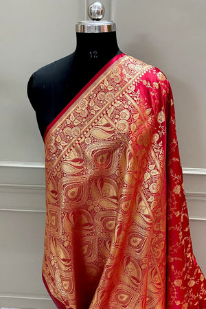 Red Jangla Katan Silk Banarasi Saree