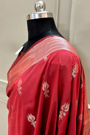 Red Kalyug Satin Silk Banarasi Saree
