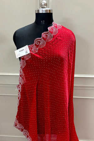 Red Siroski Stone Jimmy Choo Saree