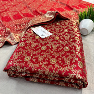 Red Stone Work Kimkhab Silk Banarasi Gharara