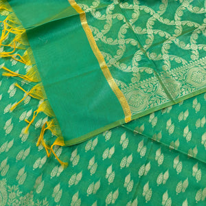 Sea Green Golden Zari Resham Silk Banarasi Suit