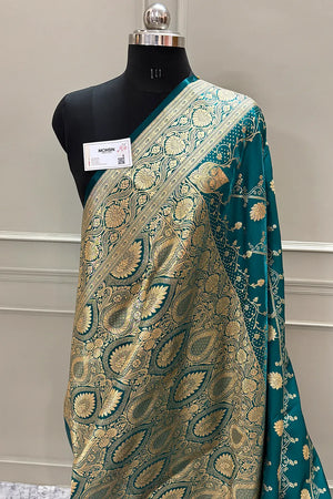 Teal Bhawar Jaal Katan Silk Banarasi Saree