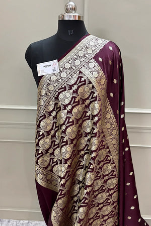 Wine Flying Buti Katan Silk Banarasi Saree