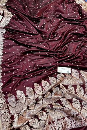 Wine Hawahawai Buti Katan Silk Banarasi Saree