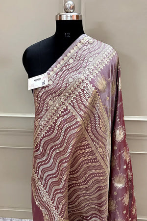 Wine Spider Jaal Katan Silk Banarasi Saree