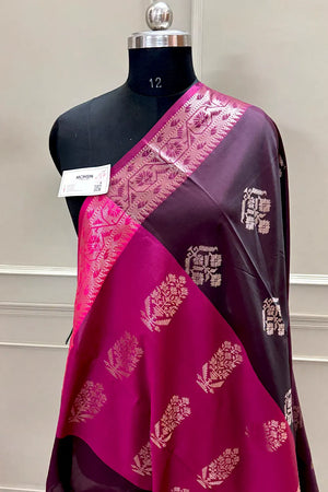 Wine and Pink Golden Zari Banarasi Silk Saree