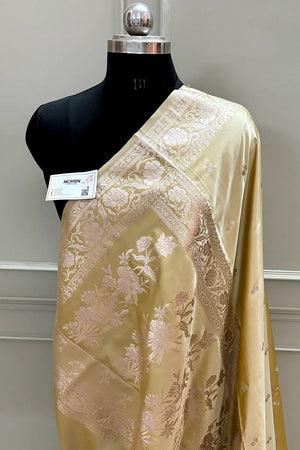 Yellow Babu Buti Katan Silk Banarasi Saree