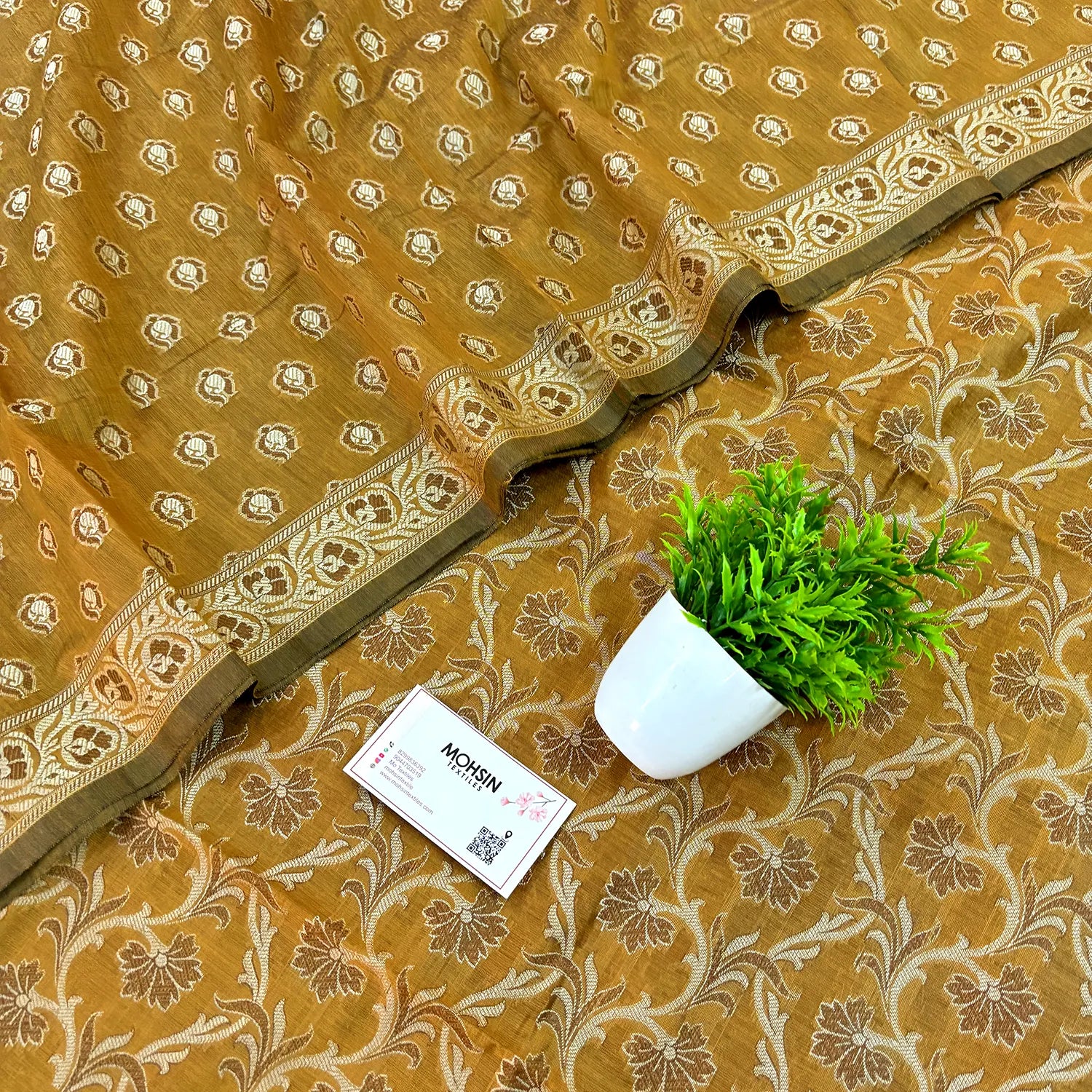 Dark Mustard Surahi Jaal Cotton Silk Banarasi Suit