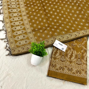 Dark Mustard Surahi Jaal Cotton Silk Banarasi Suit
