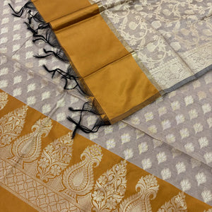 Beige and Mustard Kalgha Patta Banarasi Silk Suit