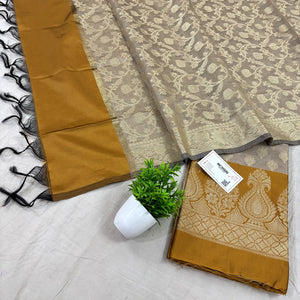 Beige and Mustard Kalgha Patta Banarasi Silk Suit