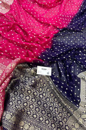 Auda and Pink Matar Dana Georgette Silk Banarasi Saree