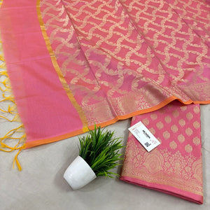 Baby Pink Golden Zari Resham Silk Banarasi Suit