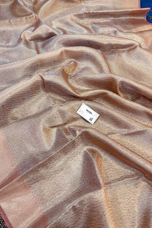 Baby Pink Golden Zari Tissue Silk Banarasi Saree