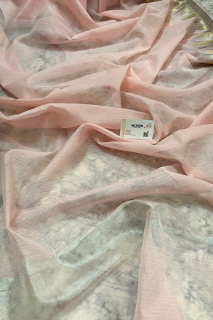 Baby Pink Plain Moonga Check Silk Saree