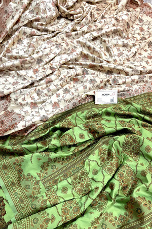 Beige and Pista Resham Silk Banarasi Saree