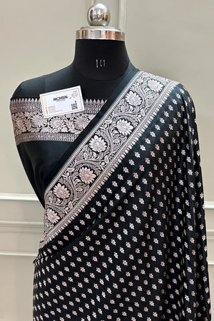 Black Chunni Buti Katan Silk Banarasi Saree