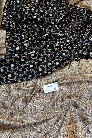 Black Eragon Jaal Katan Silk Banarasi Saree