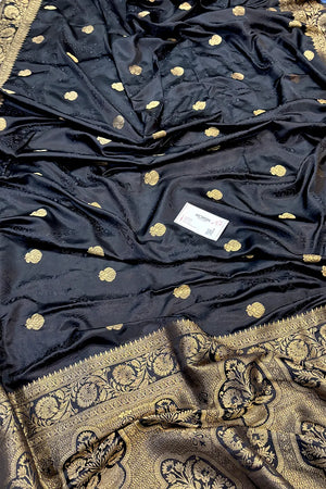 Black Golden Zari Katan Silk Banarasi Saree