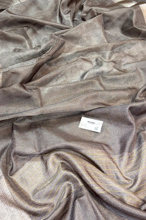 Brown Golden Zari Tissue Silk Banarasi Saree