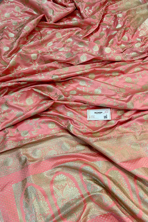 Dark Peach Surajmukhi Jaal Katan Silk Banarasi Saree
