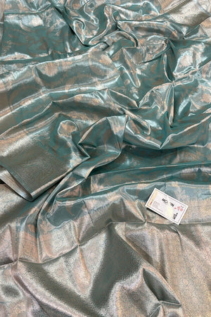 Firozi Golden Zari Tissue Silk Banarasi Saree