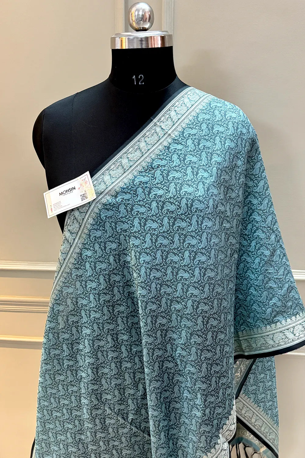 Firozi Resham Zari Silk Banarasi Stole