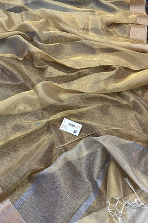 Gold Golden Zari Tissue Silk Banarasi Saree