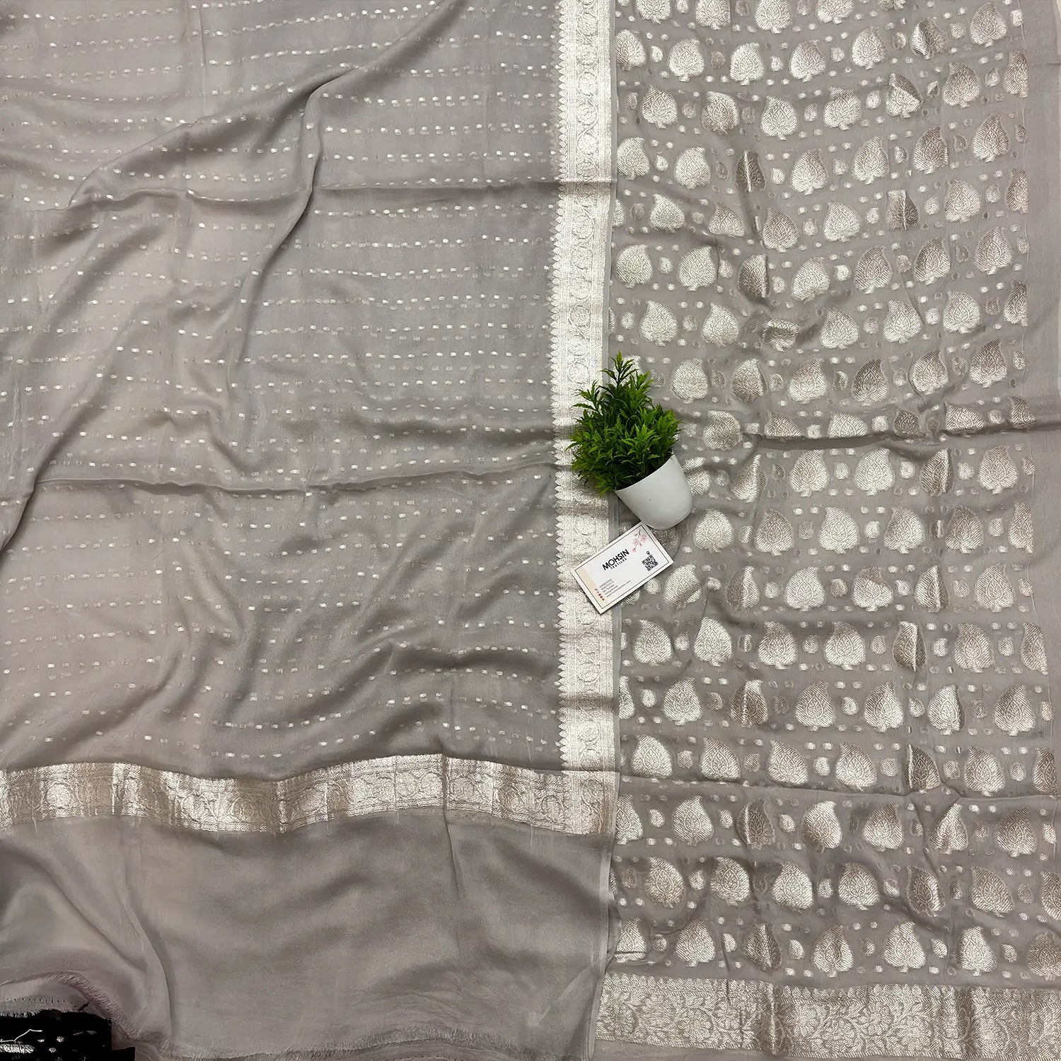 Grey Patta Handloom Georgette Silk Banarasi Suit