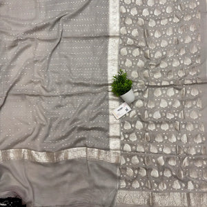 Grey Patta Handloom Georgette Silk Banarasi Suit